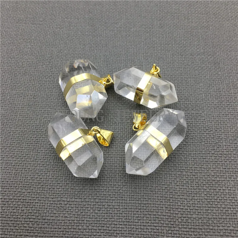 MY0044 ( Crystal Quartz Nugget Pendant petite double terminated point with gold electroplated)