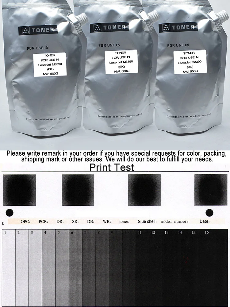 JIANYINGCHEN совместимы черный Заправка тонер для hp LaserJet 1160 1320 M3390(3 упак./лот) 500g в мешок