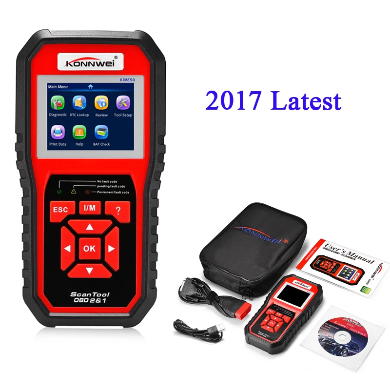 Konnwei 2017 новые OBD II сканер kw850 OBD сканер Automotivo код читателя диагностический инструмент для автомобиля Поддержка 8 языков