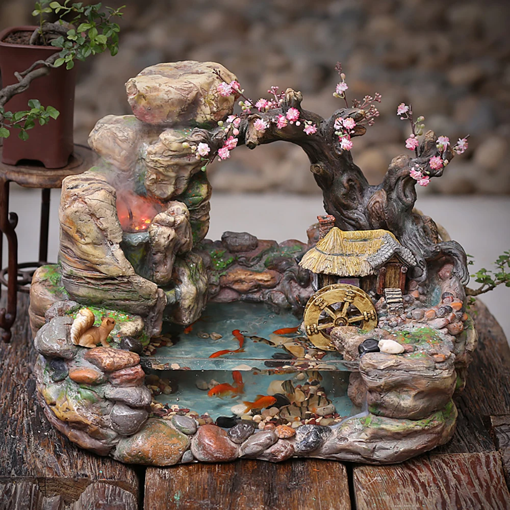 

Rockery Garden Fountain Water Ornaments Creative Home Desktop Fish Tank Water Office Front Desk Water Lucky Ornaments