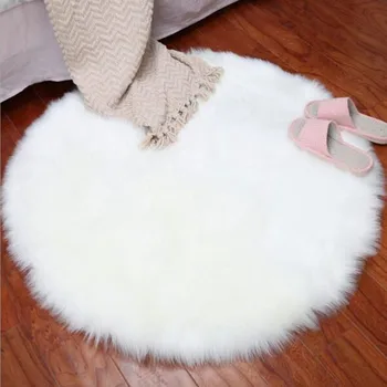 

Imitation Wool Carpet Chair Cover Bedroom Faux Mat Seat Pad Plain Skin Fur Plain Fluffy Area Rugs Washable Artificial Textile