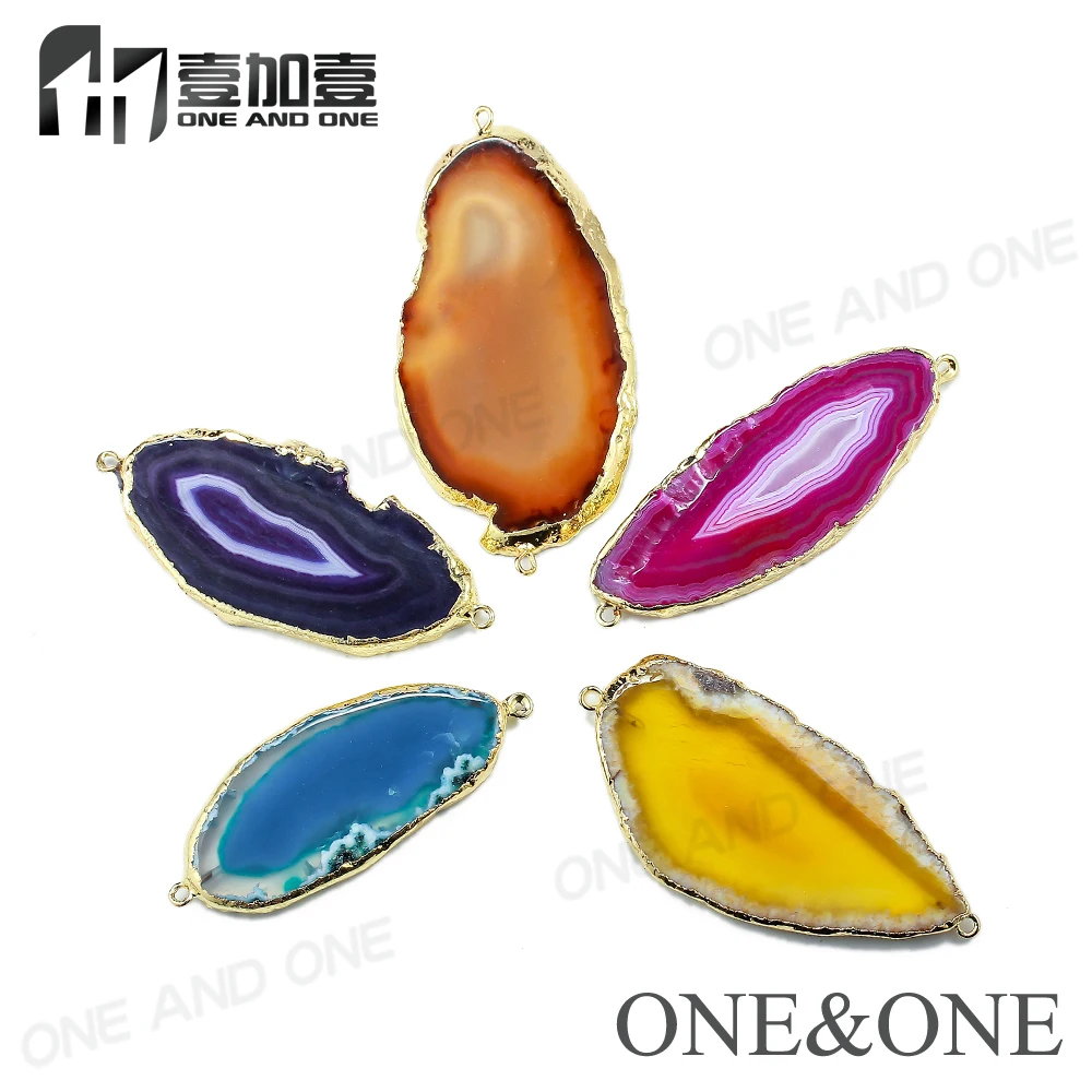 

Wholesale 4pcs Multicolor Natural Druzy Stone Connectors Double Hook Druzy Slice Pendants Jewelry Accessory
