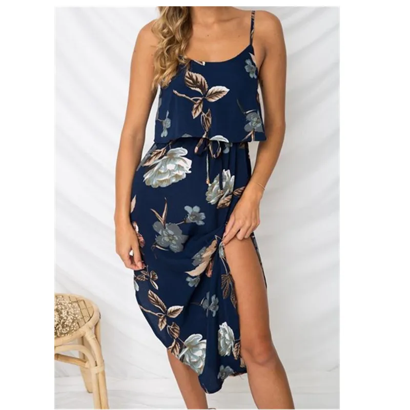 Vestido de verano estampado Floral con tiras finas irregulares para mujer vestido de una pieza Sexy de una pieza Split Bohemian 2018 Ropa Vestido de verano estampado Floral con tiras finas irregulares para mujer vestido de una pieza Sexy de una pieza Split Bohemian 2018 Ropa