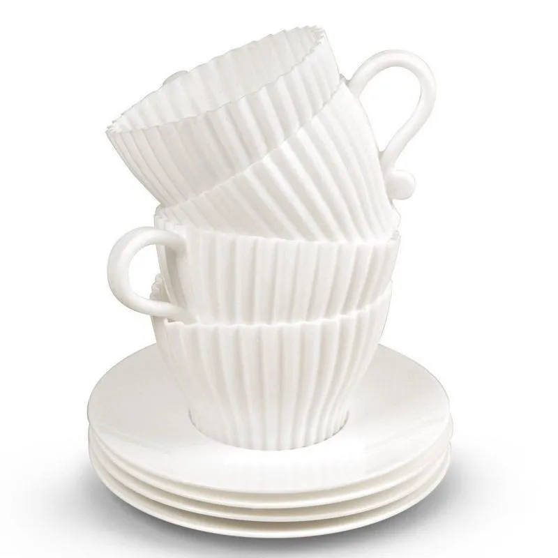 

2017 1Set of 4PCS New White Teacup Coffe Cup Silicone Cupcake Mold with Saucer Muffin Case for Kids Party + 4pcs Saucers
