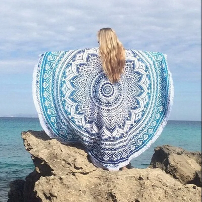 1 шт. Лето 150 см круглое пляжное полотенце в богемном стиле диванная подушка с принтом Коврик для йоги Мандала круг servette