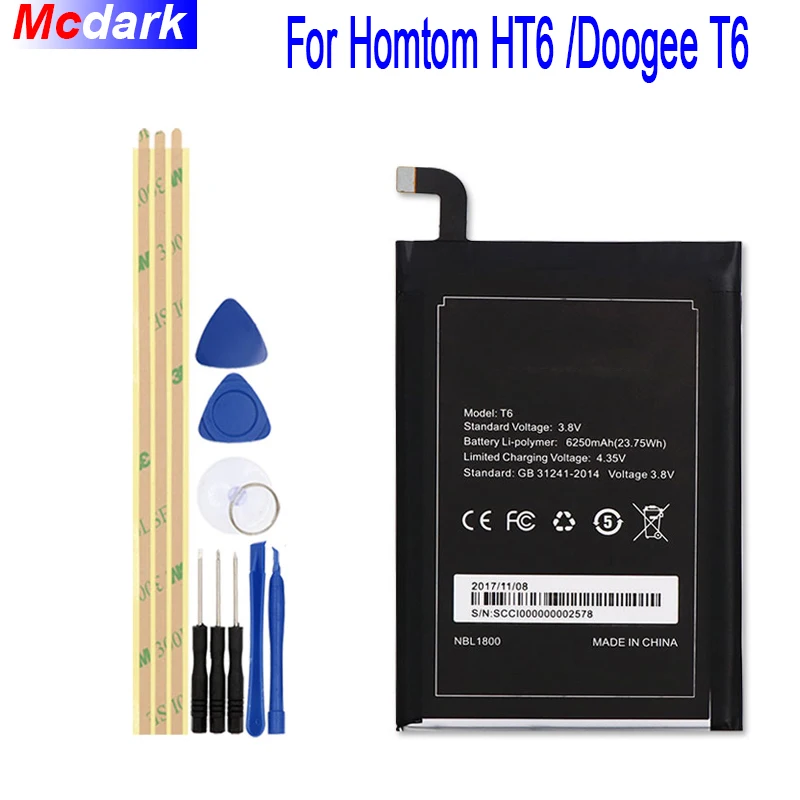 

For Homtom HT6 Battery 6250mAh for DOOGEE T6 & T6 Pro Batterie Bateria Accumulator AKKU+Tools