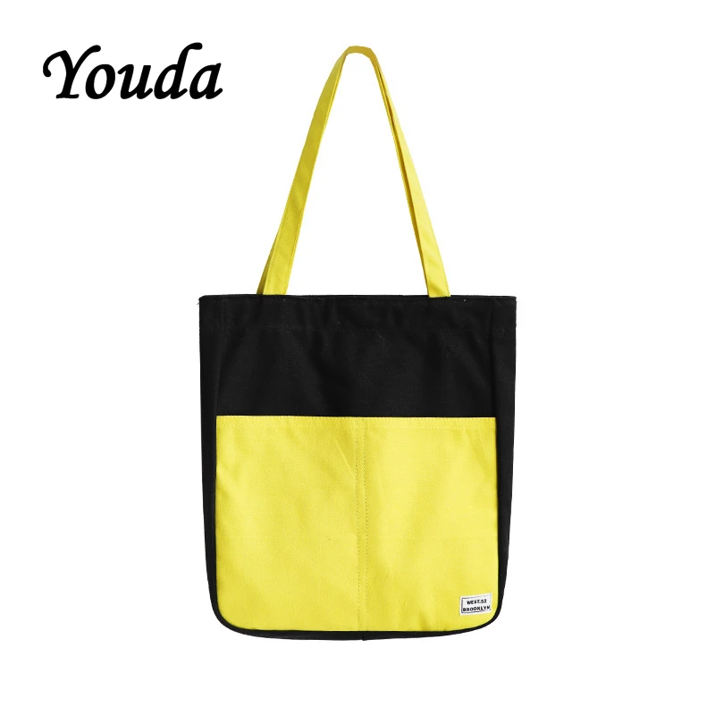 

Youda Fashion Korean Contrast Color Fashion Canvas Bag Ladies Simple Shoulder Bags Large-capacity Shopping Handbag Portable Tote