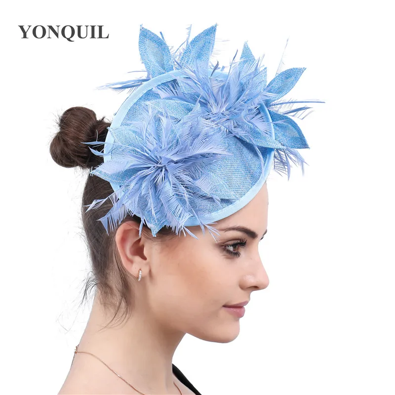 

Light blue fascinator hats flower hair accessories ladies kentucky derby hats 16 Colors or fascinator headbands with feathers