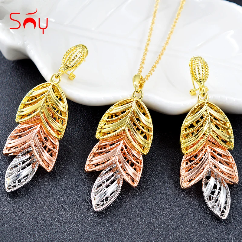 

Sunny Jewelry Jewelry Findings 2019 Women Jewelry Sets Necklace Ethnic Earrings Pendant Triple Leaf For Party Wedding Birthday