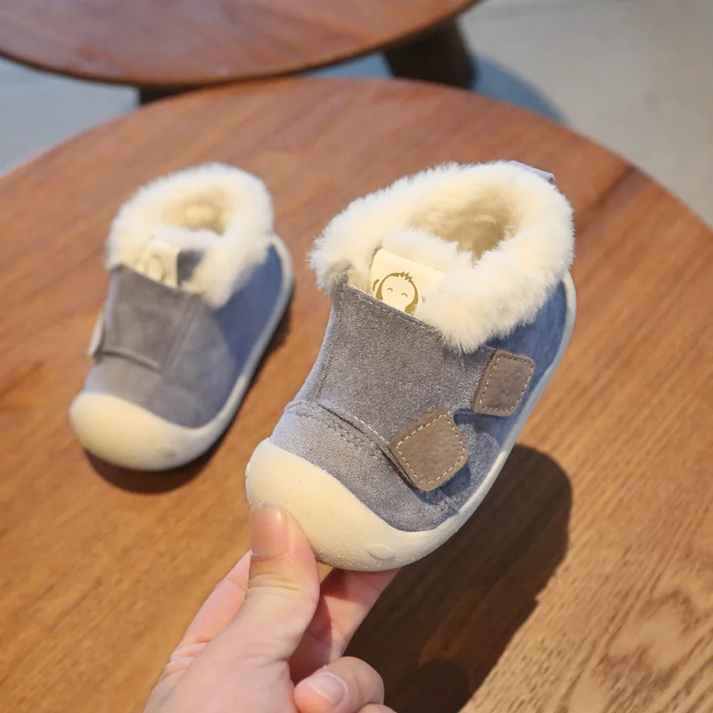 Детская зимняя обувь; Новинка; детская хлопковая обувь; бархатная обувь для малышей; обувь для малышей с мягкой подошвой; волшебная обувь для первых шагов - Цвет: Синий