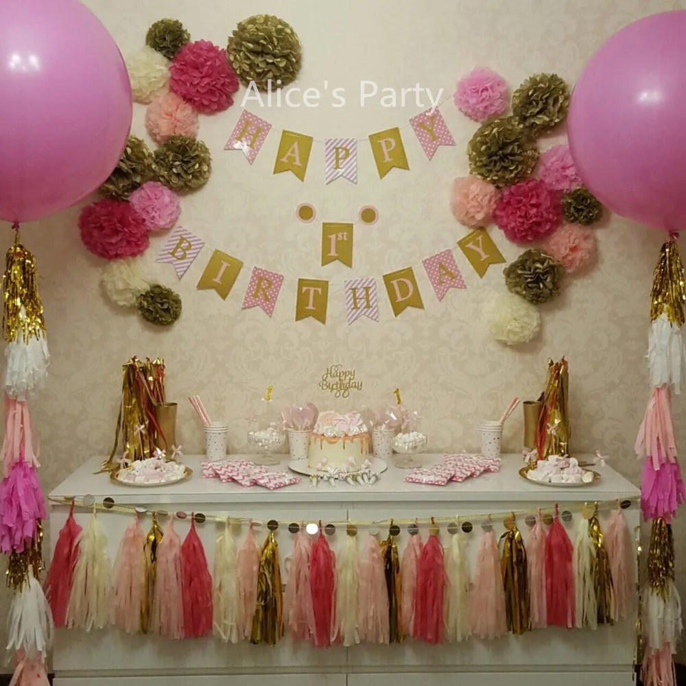 Hot Custom Age Number Happy Birthday Bunting Gorgeous Pink Stripes