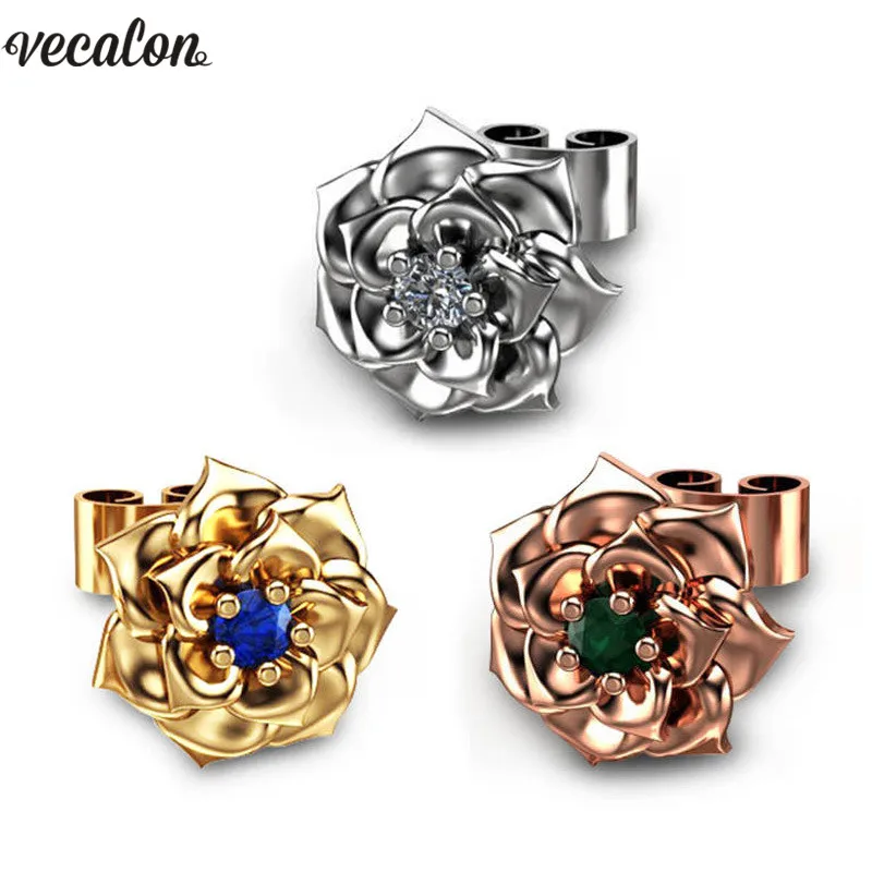 

Vecalon 3 colors Charm Flower earring AAAAA cz White/Rose/Yellow Gold Filled Party wedding Stud Earrings for women Jewelry Gift