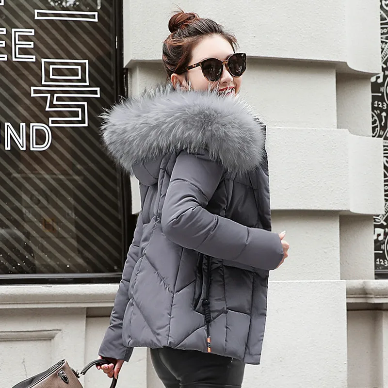 

Winter Jacket women Plus Size Womens Parkas Thicken Outerwear plus size 3XL hooded Coats Short Female Slim Cotton Big fur collar