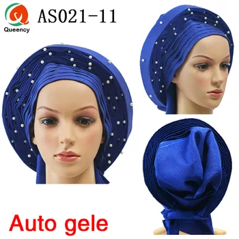 

2018Queency New Arrival African Ladies AsoOke Already Tied Auto Gele Beads Multi Color For Bridal And Party Free Shipping AS021