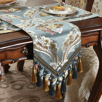 

Luxury Fashion Blue Silk Jacquard Table Runner Placemat Jacquard Tablecloth Table Flag Restaurant Hotel Home Textile Product F