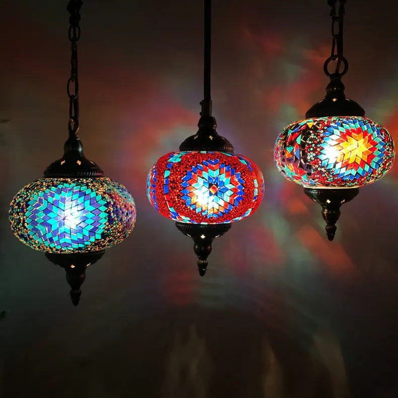 Юго-Восточная Азия, богемная мозаика, Турецкая Подвесная лампа E27, лампа ручной работы, стекло, бра, Марокко, кофе, ресторан, подвесной светильник светодиодный