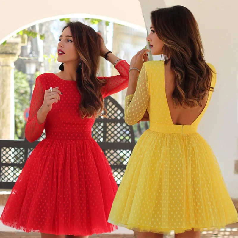 

Mesh Dress Streetwear Dress Ball Gown Solid Zippers O Neck Elegant Red Yellow Best Friend Sisters Clothers Gift Zomer Jurk