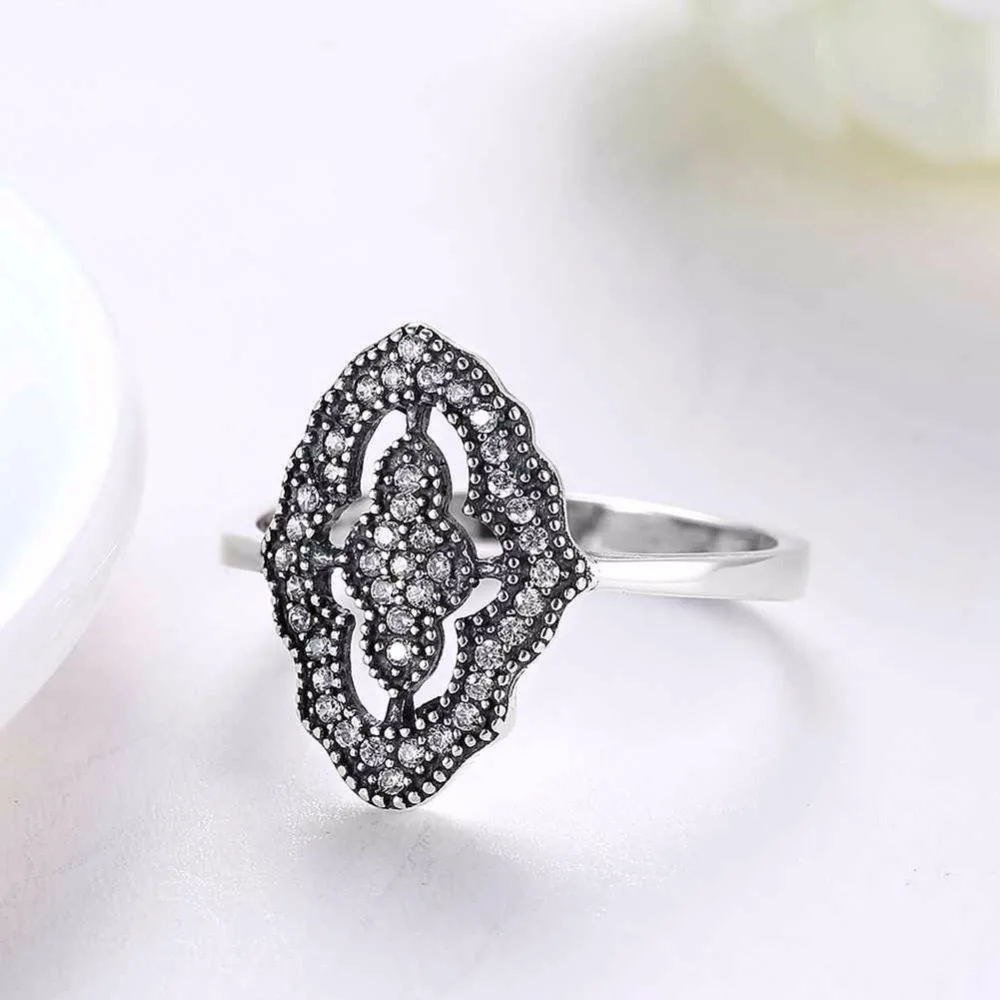 Solid 925 Sterling Silver Ring Sparkling CZ Flower Style Party Accessories Rings For Women Wedding Jewelry (JewelOra RI102599)