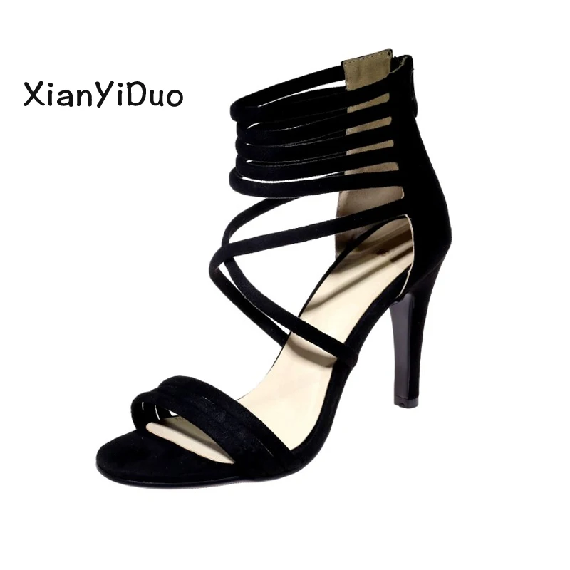 

Xianyiduo Summer Women's Shoes Sandals zipper High Heel big plus size size us9 us10 us12 Dark gray Army Green wine Red /1053-2