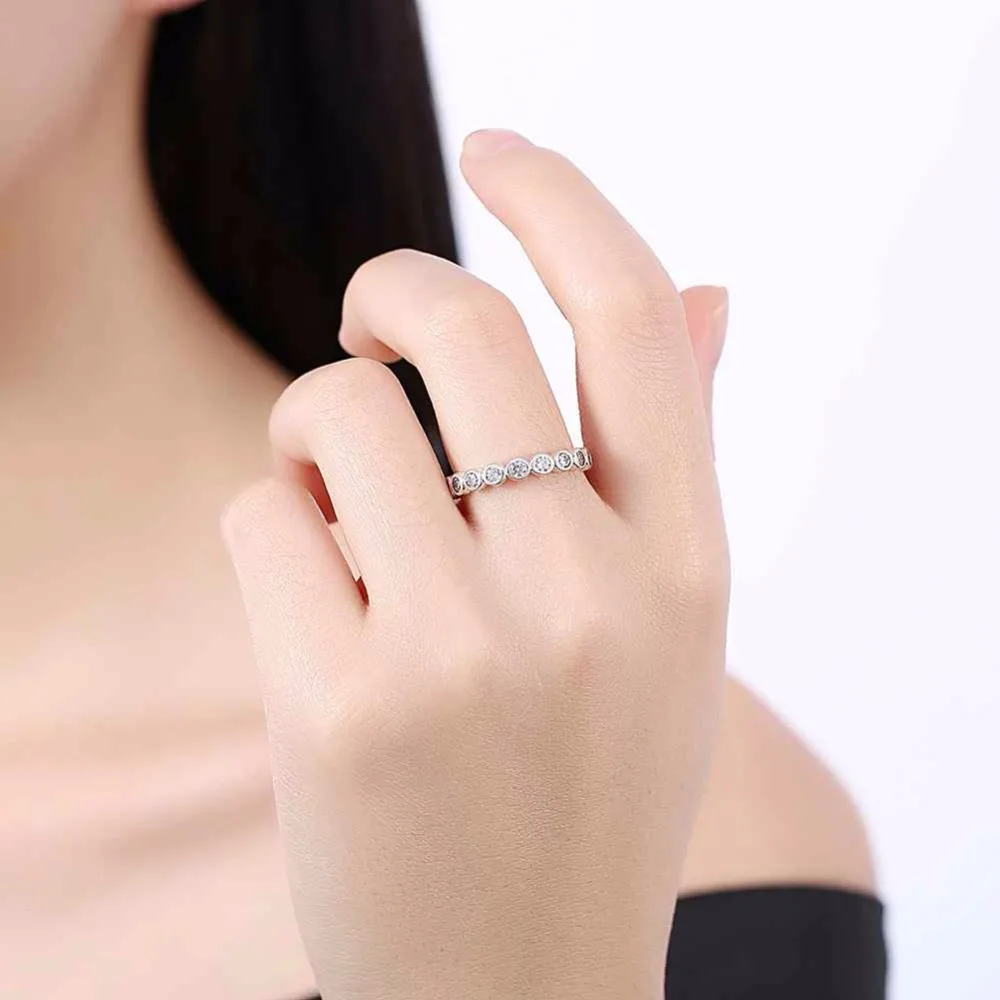 Solid 925 Sterling Silver Ring Simplicity Row Zircon Fashion OL Accessories Rings For Women Wedding Jewelry (JewelOra RI102594)