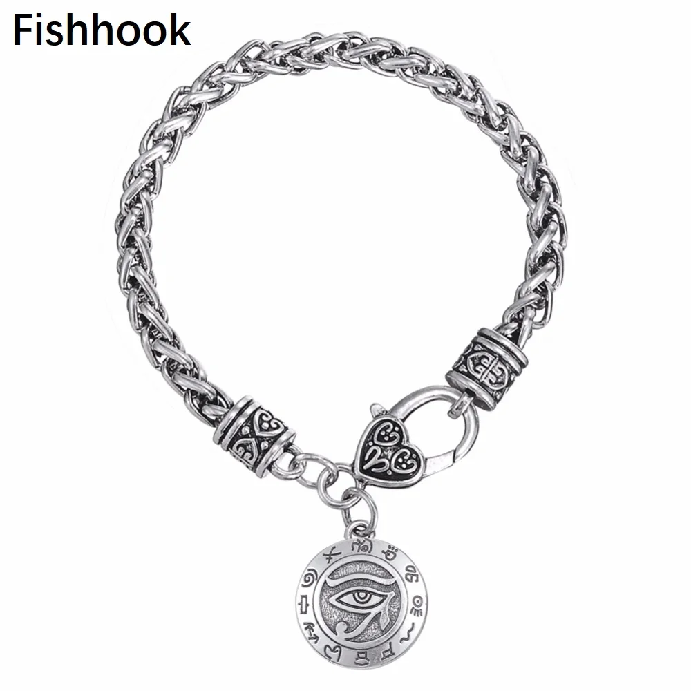 

Fishhook Egyptian Symbol Eye of Horus Zinc Alloy Antique Silver Plated Lobster Clasp Religious Bracelet
