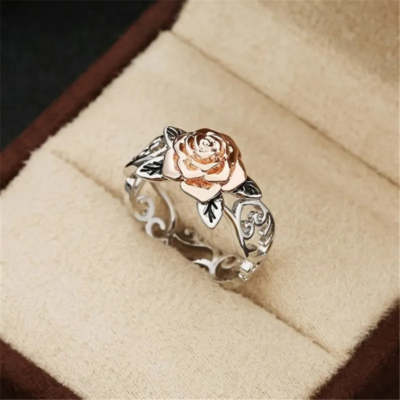 

Vintage Hollowing craft Flower Rose Ring Gold Color Silver Gold Color Fashion Jewelry Friendship Gift Wedding Bands For Women