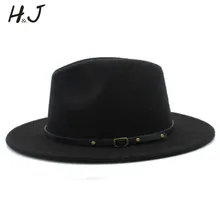 Женская и Мужская шерстяная шляпа Fedora с кожаная лента Элегантная Дамская зимняя Осенняя Chapeu Feminino Jazz церковная крестная папа шляпы сомбреро