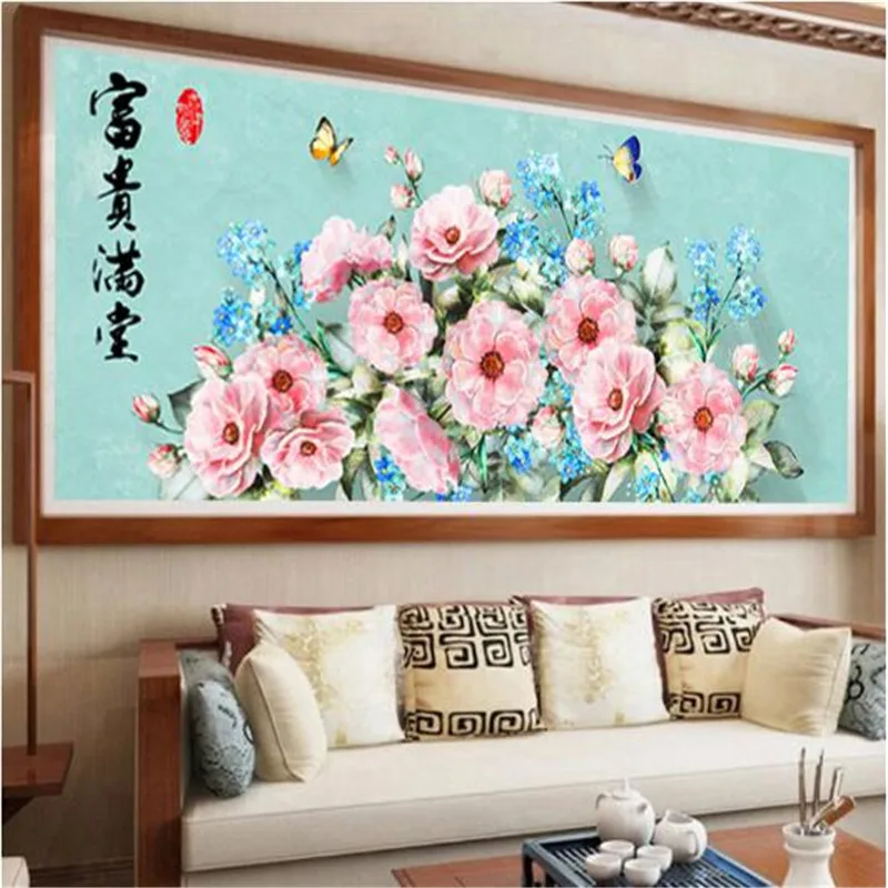 QIANZEHUI Needlework DIY Bloom rich peony landscapes Cross stitch Sets For Embroidery kit print Full embroidery Cross-Stitching | Дом и сад