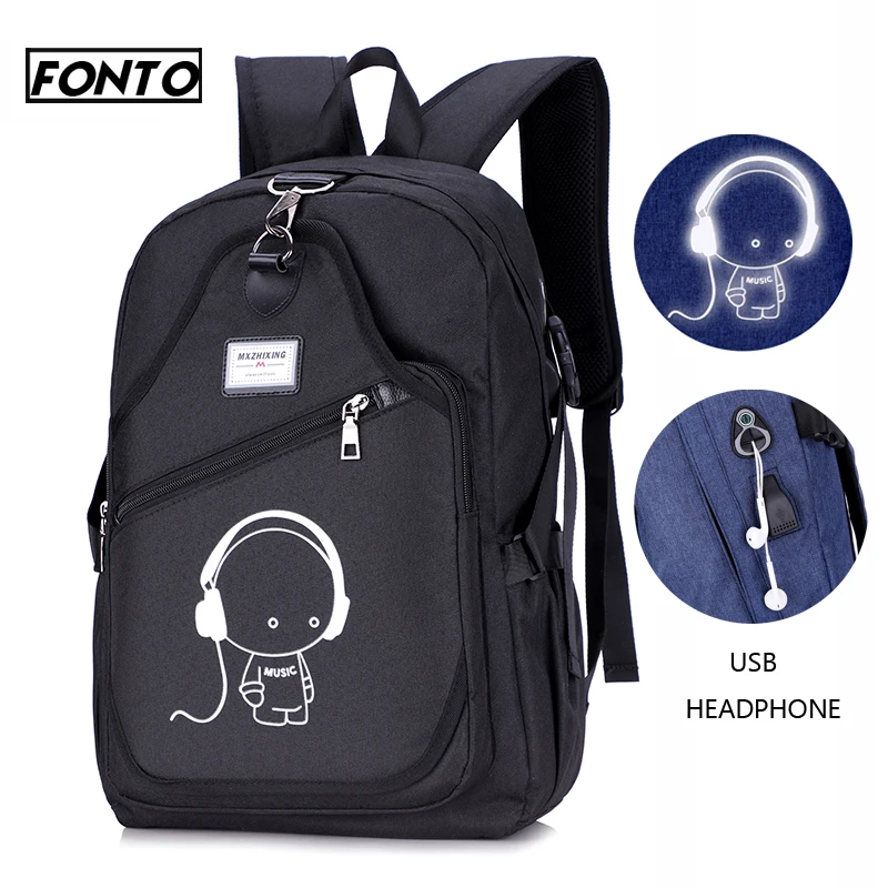 

FONTO Anti theft Reflective Laptop Backpack Men Women USB Charging Port Backpack Hidden Zipper Business Travel Bag School Bags