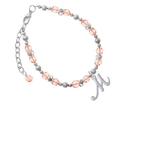 Silvertone Small Gelato Script Initial - M - Pink Beaded Bracelet
