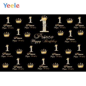 

Yeele Crown Number 1 Black Prince Baby Happy Birthday Photography Backgrounds Customized Photographic Backdrops for Photo Studio