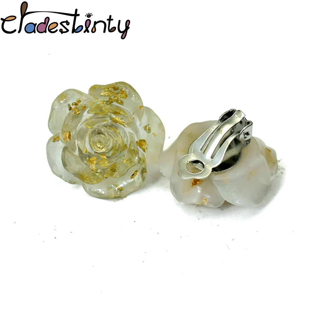 

Chadestinty Multicolored Earings Big Resin Flower Clip Earrings For Women No Hole Ear Jewelry Cuff Earring Without Piercing