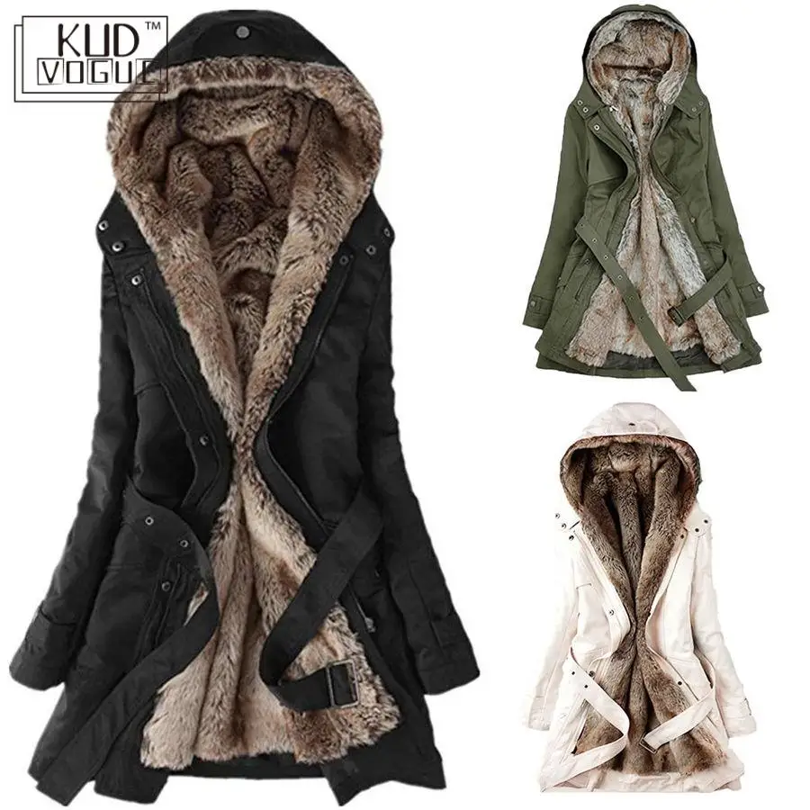 

Ladies Fur Lining Coat Womens Winter Warm Thick Long Jacket Hooded Parka 2020 US