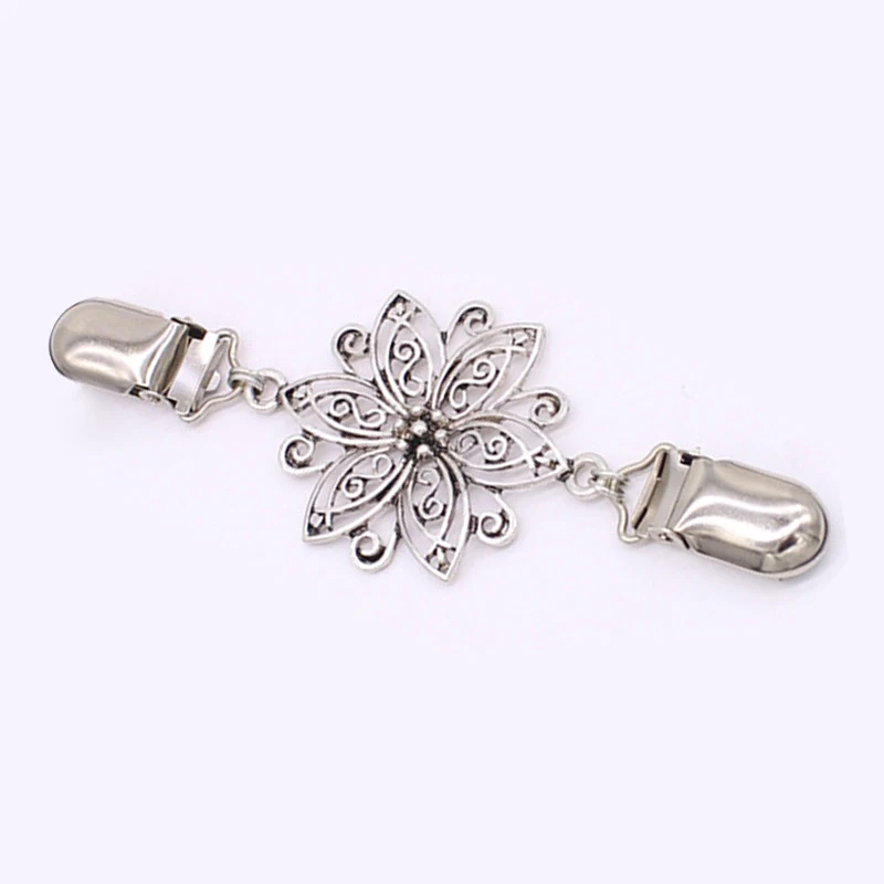 

Vintage Flower Silver Shirt Collar Clip Cardigan Holder Sweater Shawl Clips Duck Mouth Clothing Pins Sewing Clips Suspender