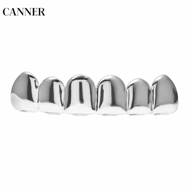 Canner Hip Hop Teeth Grillz Set Top& Bottom Teeth Gold Silver Color Grills Dental Cosplay Party Body Jewelry For Men Women W4 - Окраска металла: silver top