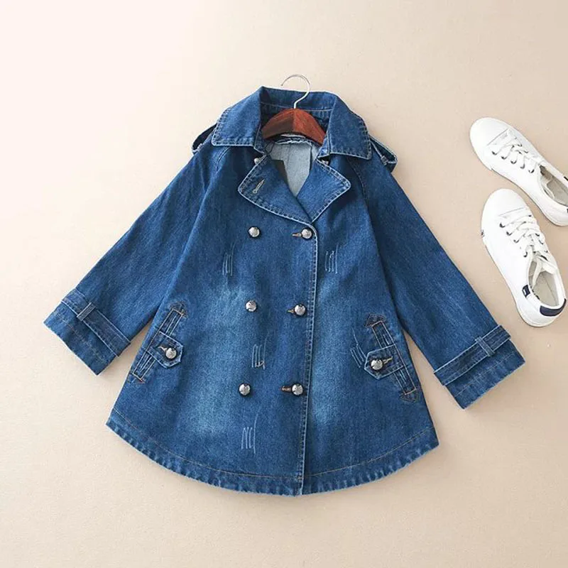 Fs0157 Blue Women Dress Jacket Coat Jeans Denim Double Winter 4 Basic Blue 3 Sleeve Breasted Fashion sky Autumn Long 1ZaWI
