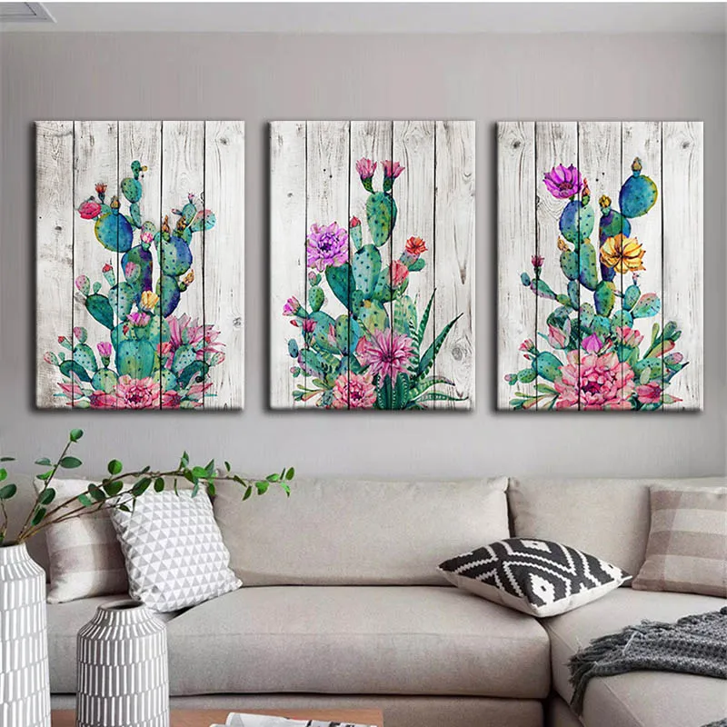 

Cactus Flowers Wall Art Canvas Painting Desert Plant Nordic Poster Green Plants Wall Pictures For Living Room Decor Unframed