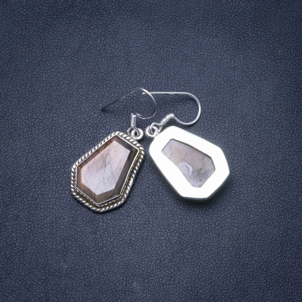 

Natural Labradorite Handmade Unique 925 Sterling Silver Earrings 1.25" Y0623