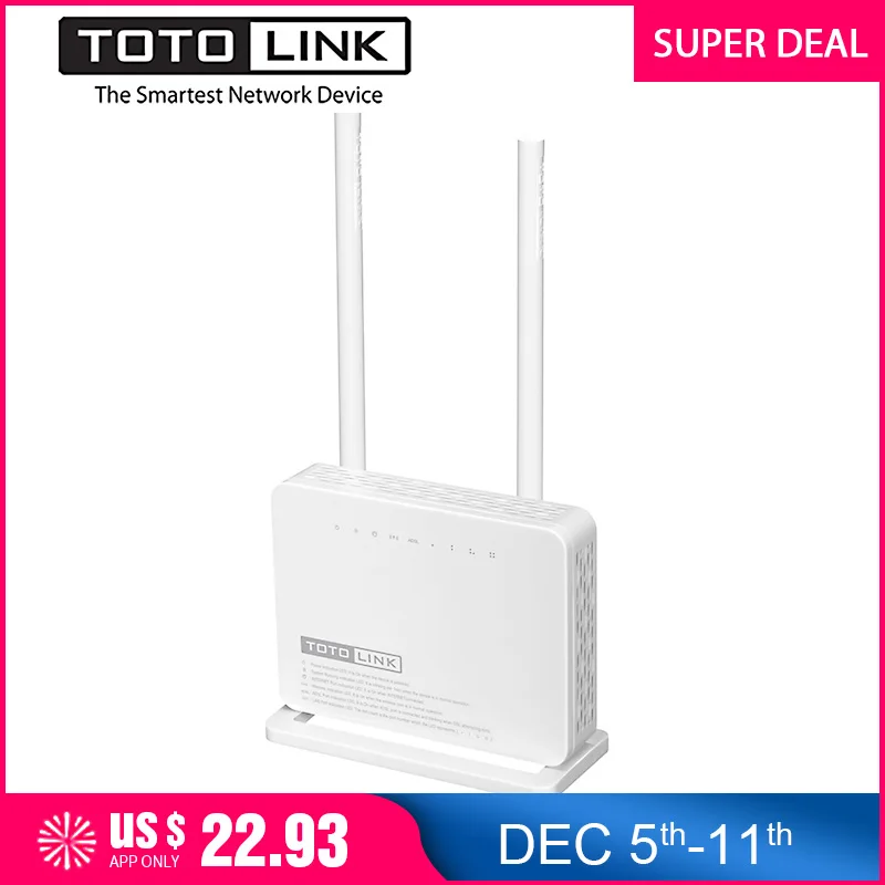

TOTOLINK ND300 300Mbps Wireless ADSL 2/2+ Modem Wifi Router, Wi-Fi Repeater/Modem/AP/4-port Switch in One, Portuguese Firmware