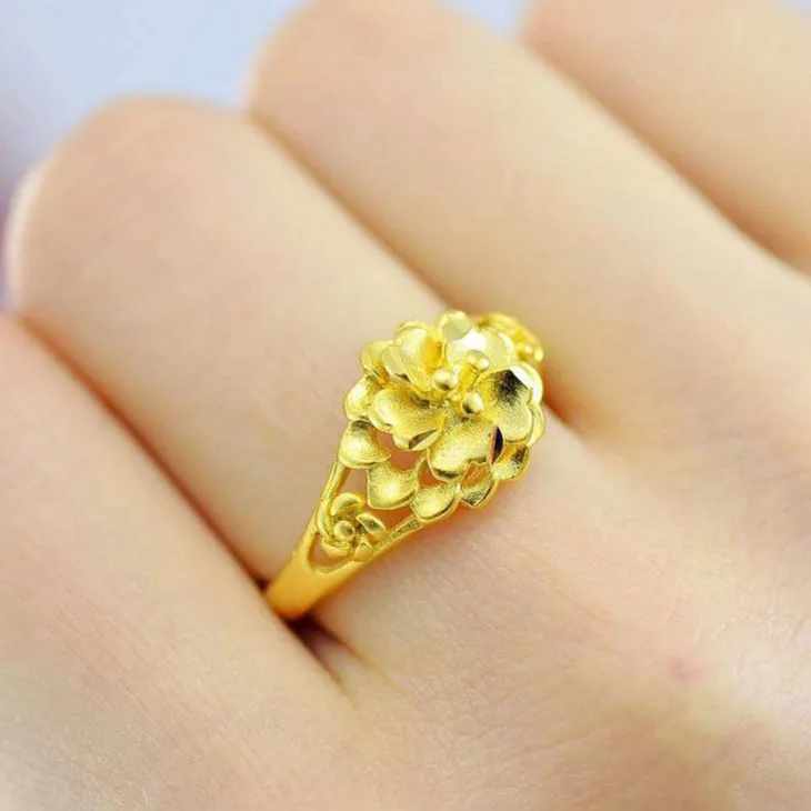 

24K Gold Wedding Rings Adjustable Knuckle Finger Jewelry Flower Rose Ring Gold Classic Wedding Engagement