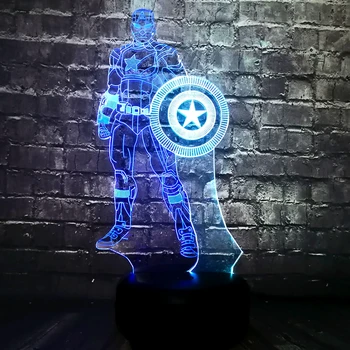 

New Marvel Cartoon Figure American Captain 3D Table Lamp Mixed Double 7 Color Mood Gradient Night Light LED Child Kid Toy Gift