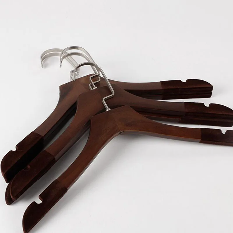 12 Pcs Anti-slip Solid Wood Clothes Hangers with Velvet Flocked, Walnut Non Slip Shirt Coats Shirts Hanger Rack with Notches