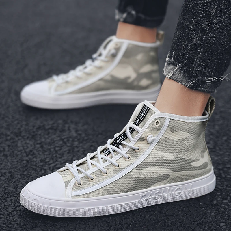 

2019 Men's casual shoes outdoor breathable summer autumn lace up fashion men canvas shoes high top man flats shoes men L4