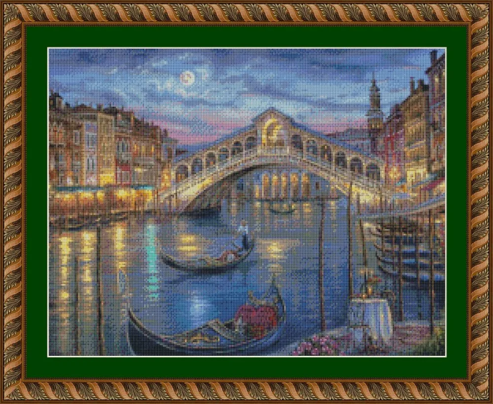 59 46 Pemandangan Danau Melalui Jembatan Cross Stitch Kartun Cross