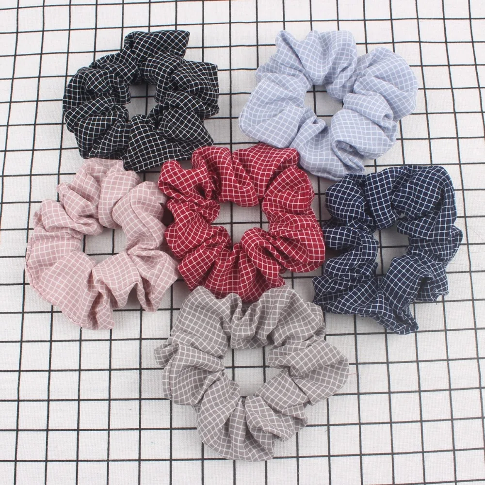 

2019 spring Printed Plaid Scrunchies For Ponytail Holder Elastic Wide Rubber Band For Lady Women Vintage Hair Tie Hair Rope 1pcs