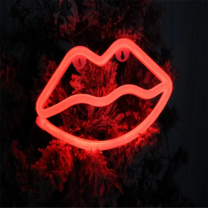 

Neon Light Sign Red Lip Kiss Decor Night Light For Bedroom Bar Party Wall Decoration (Battery Operated)