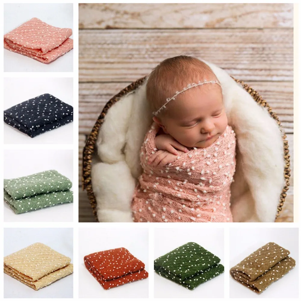 

Fashion Soft Newborn Swaddle Wrap With Dot Outfits Newborn Photography Props For Newborn Knitted Garments Infant Clothes
