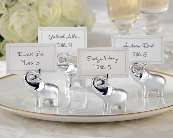 

Free Shipping 100pcs/lot Wedding Favor "Lucky In Love" silver-finish Elephant Place Card Holder Birthday Baby Shower Gift