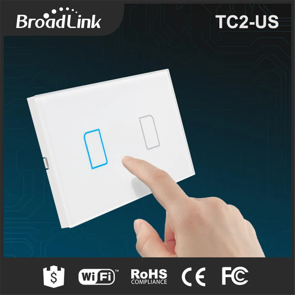 Broadlink TC2 USAU Smart Home RF433 Touch Light Switches 2 Gang 1 Way Remote Control by Rm pro Wall Touch Switch Panel 170-240V-1