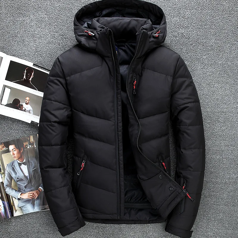 

2018 Winter Warm Down Jacket Paste Buckle Zipper Pocket Thick Warm Men's Fashion Casual Hooded Parker Coat Grey Blue Black